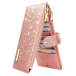 Coco Rossi Womens RFID Blocking Large Capacity Wallet Multi Card Organizer Bifold Wallet for Women with Zipper Pocket, Rose Gold Glitter, long purse, Casual