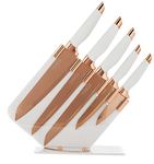 Tower T81532RW Damascus Effect Kitchen Knife Set with Stainless Steel Blades and Acrylic Stand, Rose Gold/White, 5 Piece