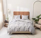 Argstar 3 Pcs Queen Duvet Covers Set, Branch and Plum Printed Pattern Bed Sets, Cream Floral Comforter Cover with Zipper Ties, Ultra Soft Lightweight Microfiber, 1 Duvet Cover and 2 Pillow Shams