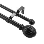 VEVOR Double Rod Curtain Rods, 36-72 inches(3-6ft) Adjustable Length, Black Double Curtain Rods with Round Finials, 1" and 3/4" Diameter, Double Window Drapery Rod for Sheer and Blackout Curtains