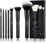 Jessup Makeup Brush Set 10pcs Black Make up Brushes Set Professional with Natural Synthetic Hair for Foundation Blending Blush Concealer Eyeshadow Eyebrow Eyeliner, T323