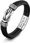 Mother and Son Forever Linked Together Braided Leather Bracelet, Men's Stainless Braided Leather Bracelet Bangle Wristband,Inspirational birthday gift from mom to son, no gemstone