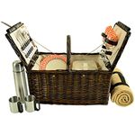 Picnic at Ascot 713BC-DO Surrey Willow Picnic Basket with Blanket and Coffee Set, Brown Wicker/Diamond Orange