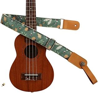 MUSIC FIRST Original Design Vintage “Acorn” Soft Muslin & Genuine Leather Ukulele Strap Ukulele Shoulder Strap With a Genuine Leather Strap Locker
