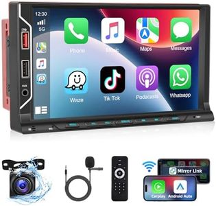 Podofo 2 DIN Radio de Coche Biuetooth, 7 Pulgadas Pantalla Táctil Estéreo de Coche con Carplay Inalámbrico Android Auto,RDS/FM/AUX/EQ/SWC/Enlace Espejo/USB/+Cámara de Visión Trasera&Mic