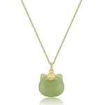 LOOYUUPEE Natural Green Jade Necklace for Women, Cat Shape Jade Pendent Choker Necklace, Pussy Animal Lucky Jade Jewelry Gifts for Girls Women(925 Sterling Silver with Gold Plated)