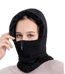 Winter Fleece Lined Knitted Balaclava Full Hood Hat for Women Windproof Warm Cycling Ski Cap, 3 in 1 Beanie Trapper Hat with Scarf Mask for Camping Hunting Fishing