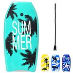 GYMAX 33”/37”/41” Super Lightweight Bodyboard with HDPE Slick Bottom & Premium Wrist Leash, Durable Bodyboard for Kids Teens and Adults (Green Coconut Tree, 41)