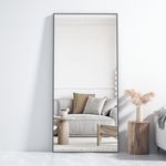 CASSILANDO Full Length Mirror 65" * 24 ", Floor Standing Mirror, Unique Vertical Mirror, Black Metal Frame Mirror, Over The Wall Hanging Mirror, Full Body Mirror