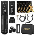 Ambition Soldier Wireless Tattoo Machine Kit Complete Rotary Coreless Motor Tattoo Pen Kit with Extra 2400mAh Battery 80pcs Glory Mixed Size Cartridge Needles Supply for Professional Tattoo Artist