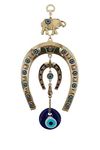 Erbulus Turkish Silver Horse Shoe Blue Evil Eye Wall Hanging Ornament with Elephant - Turkish Nazar Bead Amulet – Home Protection and Good Luck Charm (Large)