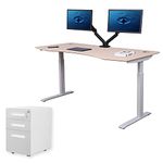 ApexDesk Elite Series 60" Electric Height Adjustable Standing Desk with White File Cabinet (Bundle - Light Oak 60" Standing Desk and File Cabinet)