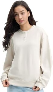 Mega Tshop Henley Layered Sweatshirt Midweight French Terry 10.6 oz. Cotton Blend Crewneck Pullover for Men Women Unisex Ivory XL