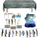 Havercamp Fishing Party Decorations Kit! Includes:1 Lg. Bass Centerpiece, 1 String of Fish Banner, 12 Fun Photo Props, and 1 Plastic Reusable Tablecover. Party Catch of The Day!