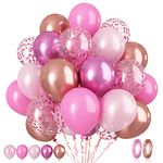 Paready Pink Confetti Balloons, 60 Pcs 12 Inch Metallic Red Rose Gold and Pink Latex Confetti Balloons for Birthday Baby Shower Engagement Anniversary Wedding Bridal Shower Party Graduation Decoration