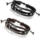 Flongo Leather Bracelet Partner Bracelet BFF Bracelets Friendship Bracelet for 2 Bangle Leather Bracelet Cord Chain Women Men Accessories Black Brown Sizes Adjustable, 21 centimeters, Leather, No