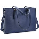 NUBILY Laptop Bags for Women 15.8 inch Large Leather Tote Bag Ladies Laptop Handbag Computer School Shoulder Bag Business Work Bag Blue