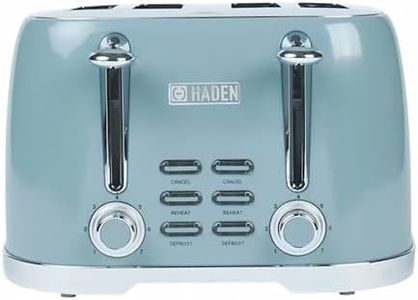 Haden Brighton 4 Slice Wide Slot Stainless Steel Toaster with Adjustable Browning Control & Non-Slip Feet, Sky Blue & Chrome