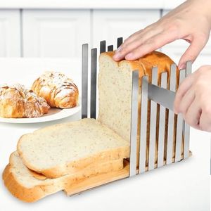 Novellaire Bread Slicers for Homemade Bread, Bread Slice, Adjustable Stainless Steel Bread Slicing Guide with Sturdy Wooden Cutting Board, Slices Evenly Braed Cutting Guide