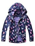 YoungSoul Girls Waterproof Jackets Outdoor Windbreaker Cotton Lined Printed Raincoats with Hood Navy 11-12 Years/Size XXL