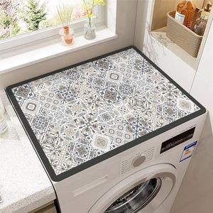 Odot Bohemia Cubierta para Lavadora, Protector Superior Lavadora y Secadora, Alfombra para Lavadora, Antideslizante, para Lavadora Microondas Refrigerador Universal (40x60cm,Cuadros Gris)