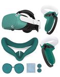 Protective Cover for Oculus/Meta Quest 2 Accessories, Silicone Controllers Grip Cover Protector, Soft Shell Skin with Face Cover and Lens Cover by Gwyoneaon (Green)