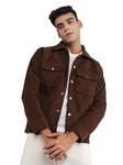 CHKOKKO Men Solid Winter Wear Regular Fit Corduroy Jacket Dark Brown M