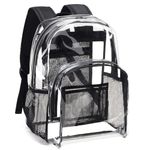 Vorspack Clear Backpack Heavy Duty - PVC Transparent Backpack Large Clear Book Bag for College Work, Black, Large, Clear