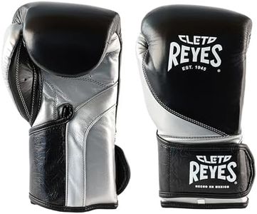 CLETO REYES High Precision Boxing Gloves with Hook and Loop Closure for Training and Heavy Punching Bags for Men and Women, MMA, Kickboxing, Muay Thai, 8 oz, Black Silver