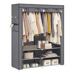 SONGMICS Portable Closet Wardrobe with Shoe Rack and Cover, Closet Storage Organizer, Gray URYG008G02