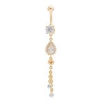 Beydodo Surgical Steel Belly Button Rings 14g, Belly Piercing Jewellery for Women Gold Long Dangle with Cubic Zirconia