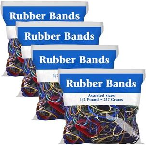 BAZIC Products Rubber Bands, Assorted Size 1/2 Lbs. Made in USA, Elastic Stretchable Bands for Bank Paper Bills Money Dollars, Colors Sizes May Vary, 4-Pack
