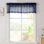 Simplebrand Navy Valances 14 Inches Long for Living Room Pocket 2 Panel Light Filtering Sheer Translucent Valence Toppers for Window Kitchen Bathroom Bedroom 42x14 Inch Length