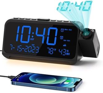 ROCAM Projection Alarm Clock for Bedroom, Digital Clock with Projector on Ceiling Wall, Projection Clock with 5-Level Dimmer, Dual Alarm with Weekend/Weekday Mode, Snooze, Temp, Night Light, USB Ports