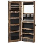 SONGMICS Mirror Jewelry Cabinet Armoire Organizer, Wall/Door Mount Storage Cabinet with Full-Length Frameless Lighted, Built-in Makeup Mirror, 2 Drawers, Lockable, Rustic Brown UJJC013X01