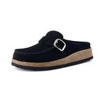 CUSHIONAIRE Women's Hobby Genuine Leather Cork Footbed Clog with +Comfort, Black, 8