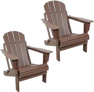 Sunnydaze Folding All-Weather Adirondack Chair - for Patio or Yard - 300-Pound Capacity - 34.5-Inch - Set of 2 - Brown