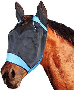 SMFUSMFU Fly Masks for Horses Equestrian Horse Supplies Horse Fly Mask with Ear Breathable Fine Mesh for Eye Protection from Insect Pests and UV Protection, Adjustable Fit for Comfort (Blue, Large)