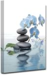 CXHOSTENT Spa Bathroom Wall Art Blue Orchid Flowers and Zen Stones on Water Pictures Print on Canvas Framed Artwork for Yoga Zen Room Decor (Zen-3, 12.00"x18.00")