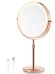 OMIRO 3X/10X Magnifying Makeup Mirror with Light, 8.5 Inches Double Sided Swivel-Free Vanity Mirror with height-adjustable stand(Rose Gold)