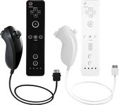 AUFGLO Wii Remote Controller and Nunchuck Controllers compatible with Wii/Wii U, including silicone case and wrist strap(black+white)