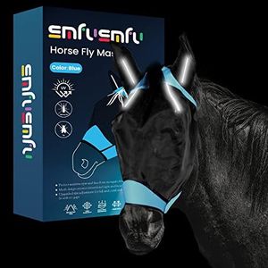 SMFUSMFU Horse Mask with Breathable Fine Mesh for UV Protection and Protect Horse's Face, Ears, and Eyes from Horseflies, Soft Mesh, Ensures Unrestricted Sight and Breathing(Blue, Medium)