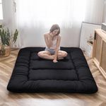 MAXYOYO Japanese Floor Futon Mattress, Thicken Tatami Sleeping Pad Foldable Roll Up Dormitory Mat Pad Floor Lounger Pillow Bed (Double,Black)