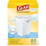 Glad Trash Bags, Medium Kitchen Drawstring Trash Bags 8 Gallon White Trash Bag, Fresh Clean Scent, 80 Count