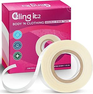 Cling IT2 Double Sided Tape for Clothes, Extra Strength All Day Adhesive Clothing Tape, Versatile Fashion Tape for Fabric, Dress, Cloth, Hemming, No Residue, Gentle on Skin & Body, Transparent Tape.