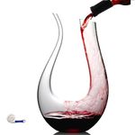 U Shaped Wine Decanter, 1.5L Glass Wine Decanter, Lead-Free, Hand Blown, Red Wine Decanter Set with Brush