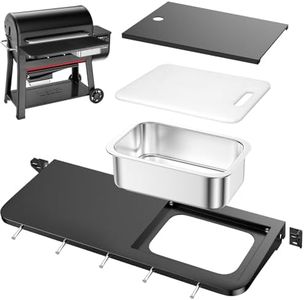 Utheer Front Folding Grill Table for Weber Searwood XL 600 – 35" x 12.5" Large Front Shelf with Stainless Steel Basin, Works Cutting Board, Lid & 5 Hooks, Heavy-Duty Weber Searwood XL 600 Accessories