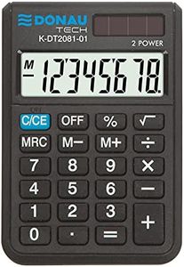 Calculatrice de Poche DONAU Tech/K-DT2081-01 Fonction Racine à 8 Chiffres/ 90x60x11mm/ Couleur: Noir/Calculatrice avec Affichage à 8 Chiffres/Double Alimentation/Design Compact