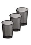 Zuvo Pack of 3 Circular Mesh Waste Paper Bin, Lightweight Waste Basket Garbage Can, Metal Trash Bin Ideal for Kitchen Home Office Dorm Room Living Room Desk Bedroom (Black)