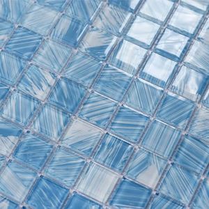smafusion 8pcs Blue Glass Pool Tiles, Mosaic Floor and Wall Tile for Bathroom, Kitchen Backsplash, Swimming Pool, Shower, Accent Wall (8pcs, Blue Crystal)